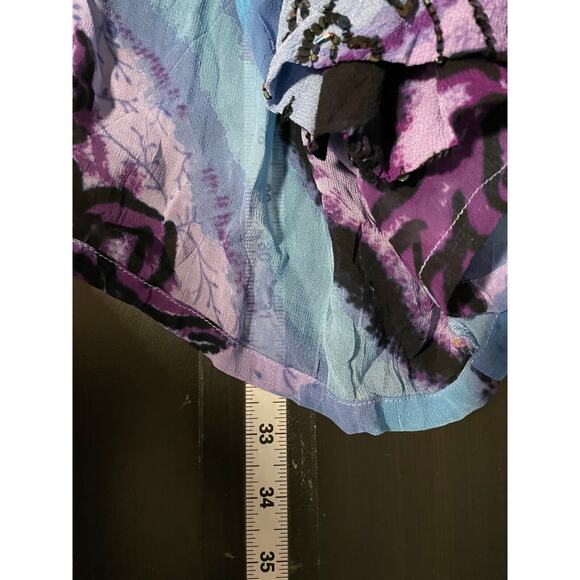 VTG Units Womens Kimono 2X Blue Floral Viscose Sheer Beaded Sequin Open Boho Y2K - Picture 6 of 7